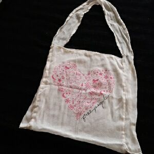 Free People Linen Dust Bag/Tote with Pink Heart Design